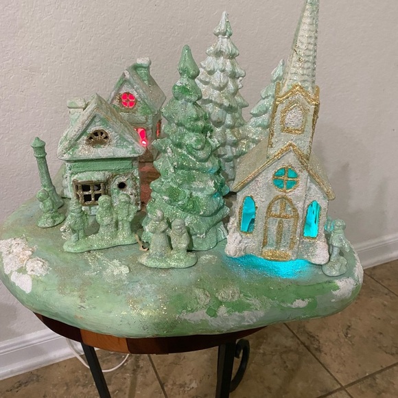 VTG Scioto Ceramic Mold Light-Up Christmas Gold Sparkling Large Village Scene - Picture 3 of 16